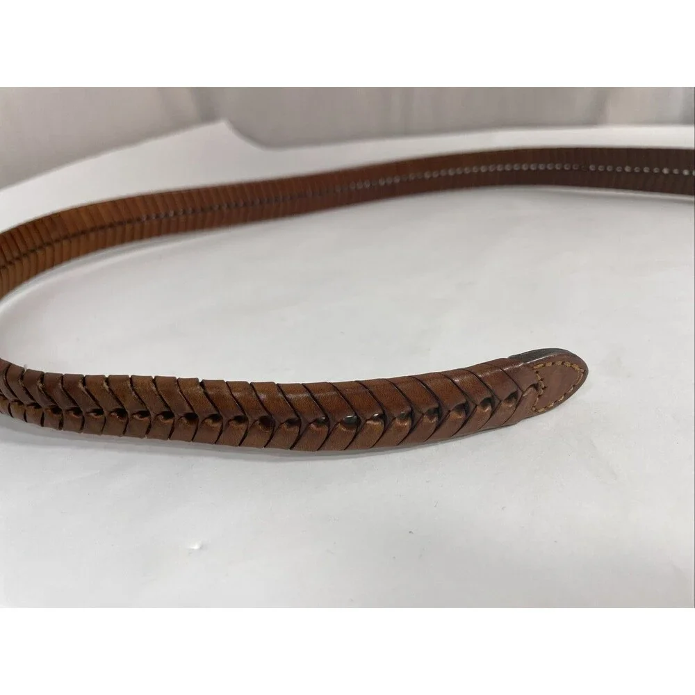 Tan Brown Braided Leather Belt Brass Buckle Women's Size 34 65106